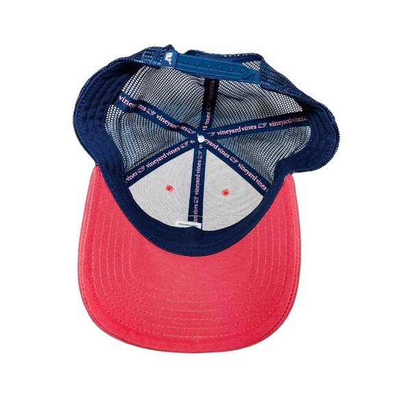 Vineyard Vines Pink Embroidered Surfboard Logo Blue Mesh Trucker Hat 1998 Surf - Picture 3 of 5